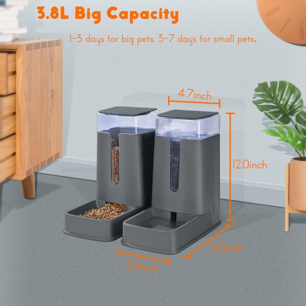 Automatic Cat Feeder and Cat Water Dispenser in Set 2 Packs Automatic Dog Feeder and Dog Water Dispenser 1 Gallon for Small Medium Big Dog Pets Puppy Kitten (deep Gray)